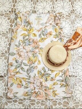Nicole Miller Linen Floral Tropical Pastel Sun Dress